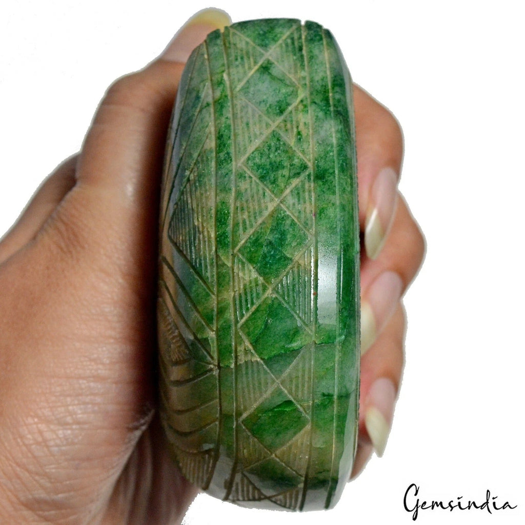 2300Ct Huge Hand Carved Green Emerald Natural Gemstone Teardrop - Flower Design