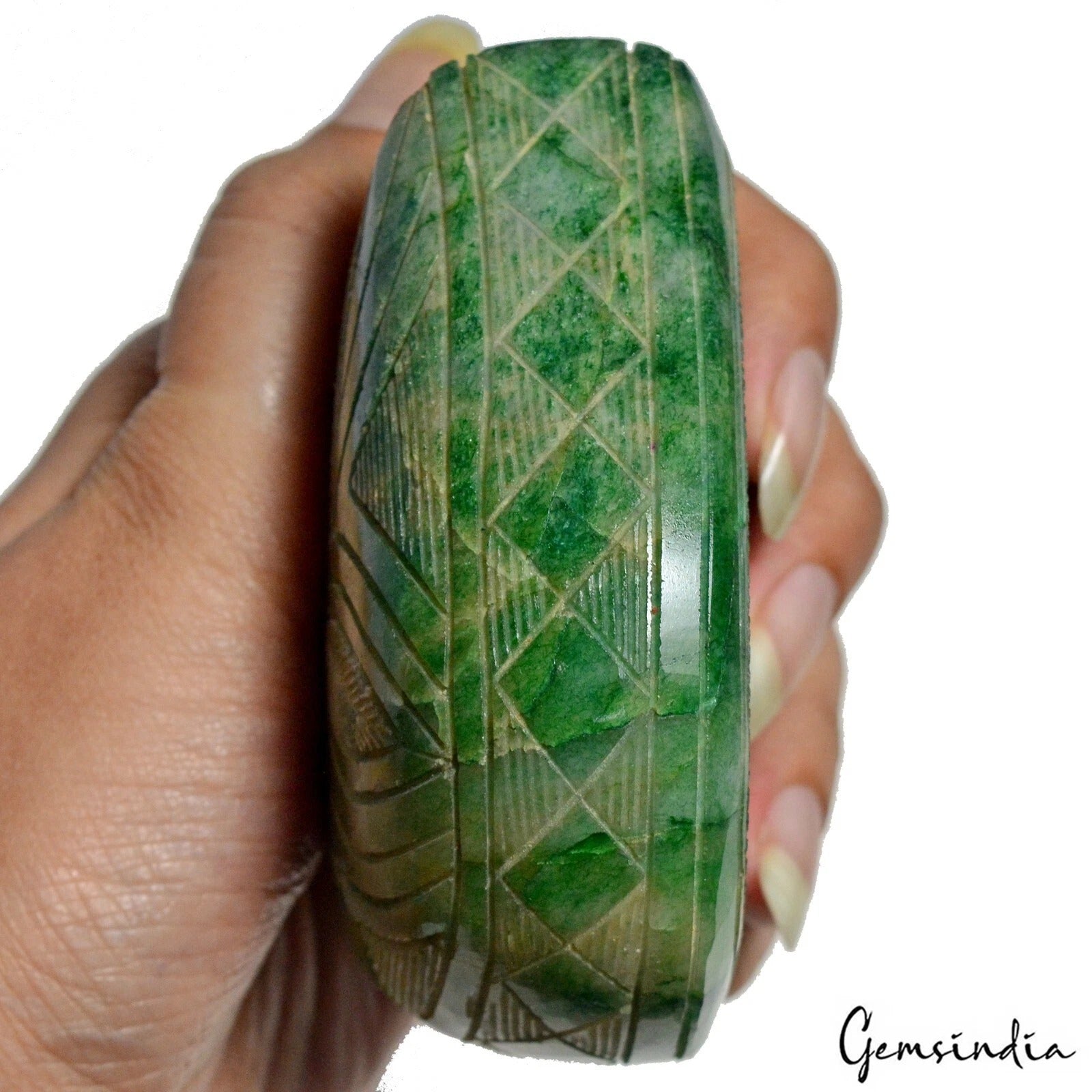 2300Ct Huge Hand Carved Green Emerald Natural Gemstone Teardrop - Flower Design
