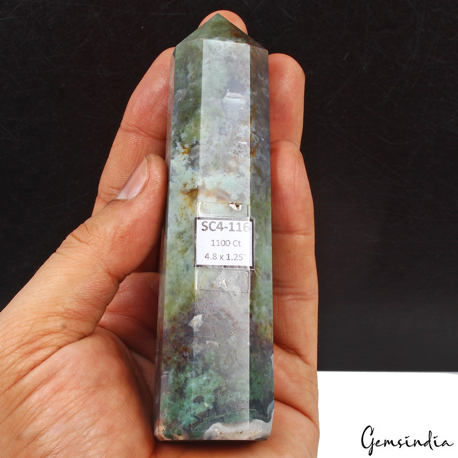 1100 Ct Natural Untreated Moss Agate Healing Crystal Obelisk Wand Point Tower