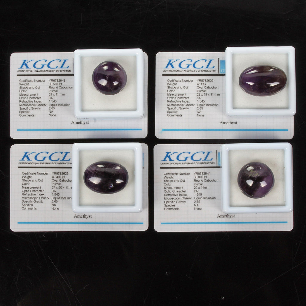 Certified 155.70 Cts/4 Pcs Natural Untreated Dark Purple Amethyst Mixed Cab Gems