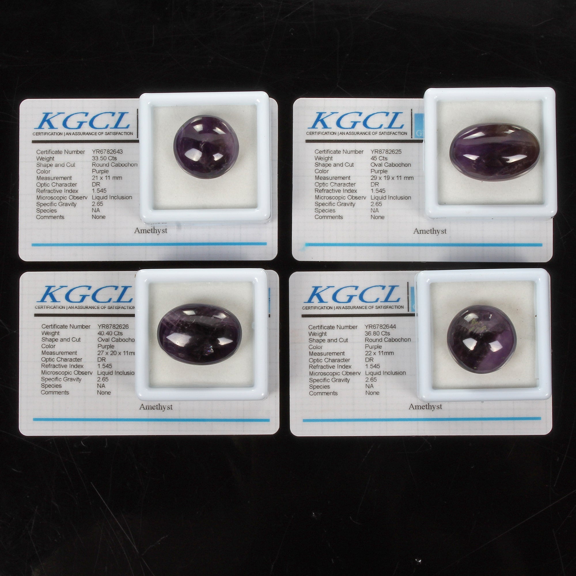 Certified 155.70 Cts/4 Pcs Natural Untreated Dark Purple Amethyst Mixed Cab Gems