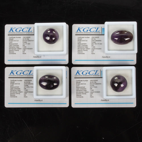 Amethyst Lot, Cabochon, Mix Cabochon, Untreated — 4 Pieces, 21mm to 29mm, 155.70 Ct, Madagascar