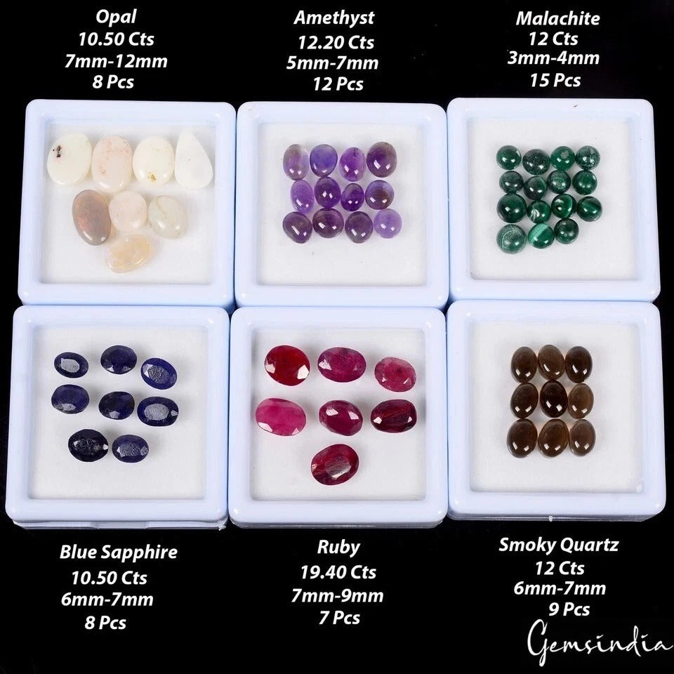 6 Lot Estate Genuine Multi Gems Loose Multi Color Gemstones Collection w/ Boxes