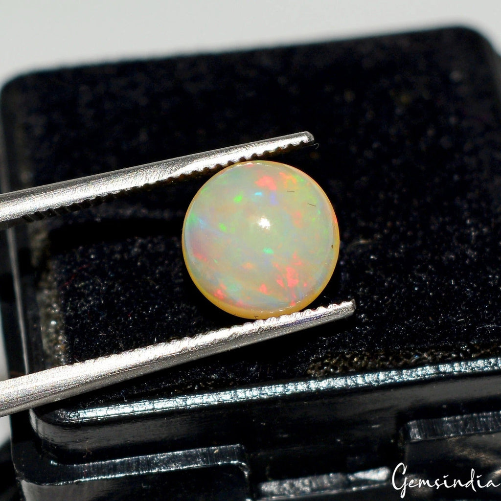 1.20 Ct Natural Ethiopian Opal Multi Welo Fire Round Cab Loose Rare Gem For Ring