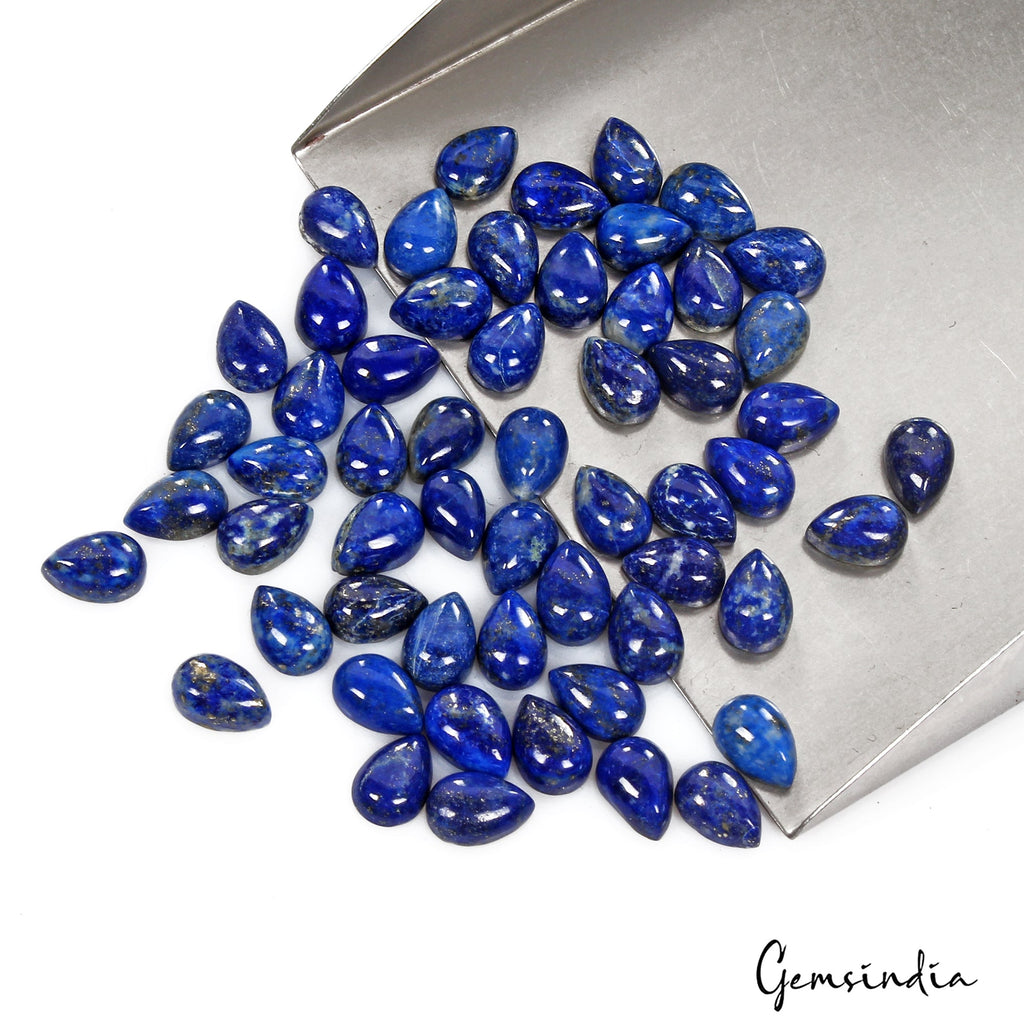 145 Ct Natural Blue Lapis Lazuli Pear Cab 9-10mm Loose Wholesale Gems Lot~59 Pcs