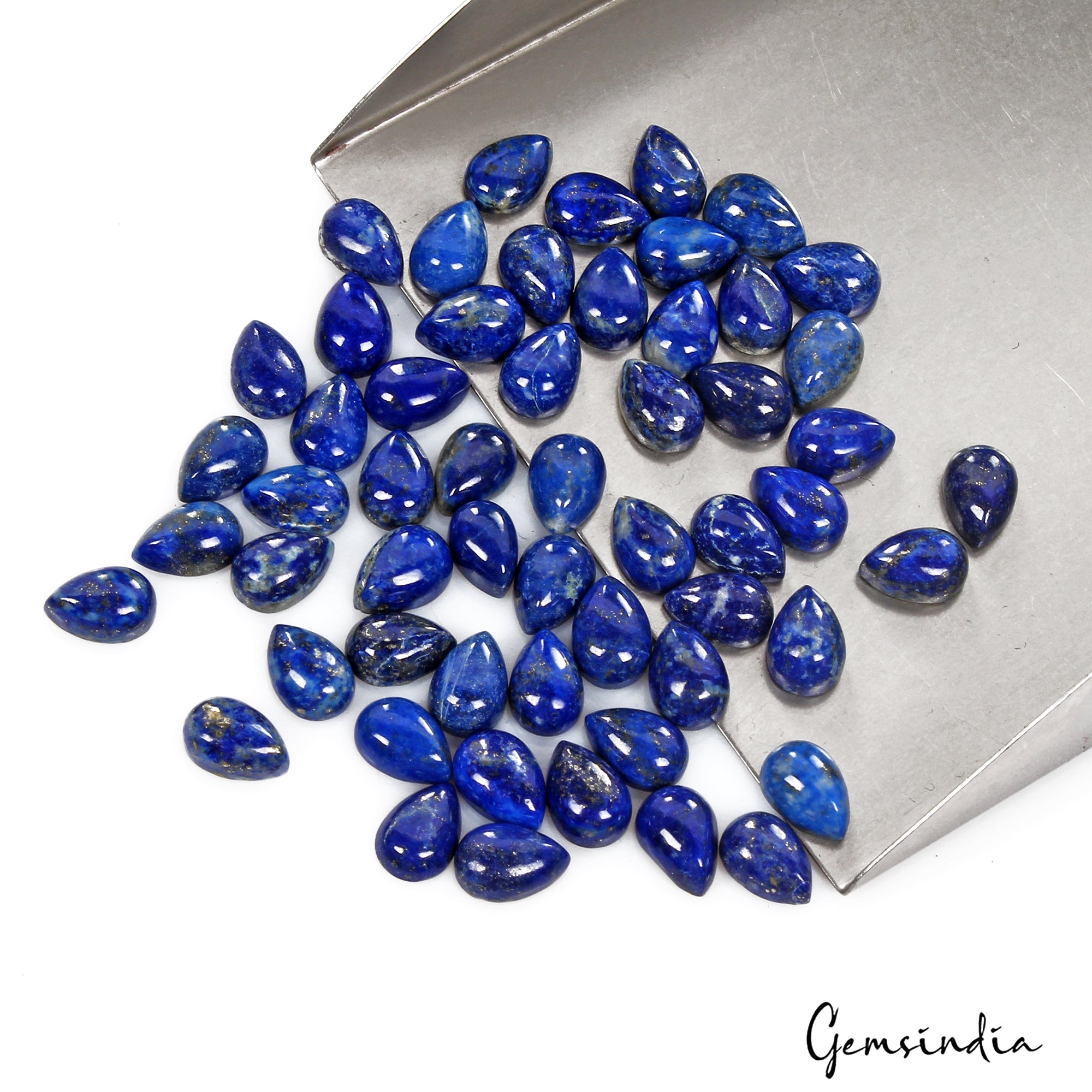 145 Ct Natural Blue Lapis Lazuli Pear Cab 9-10mm Loose Wholesale Gems Lot~59 Pcs