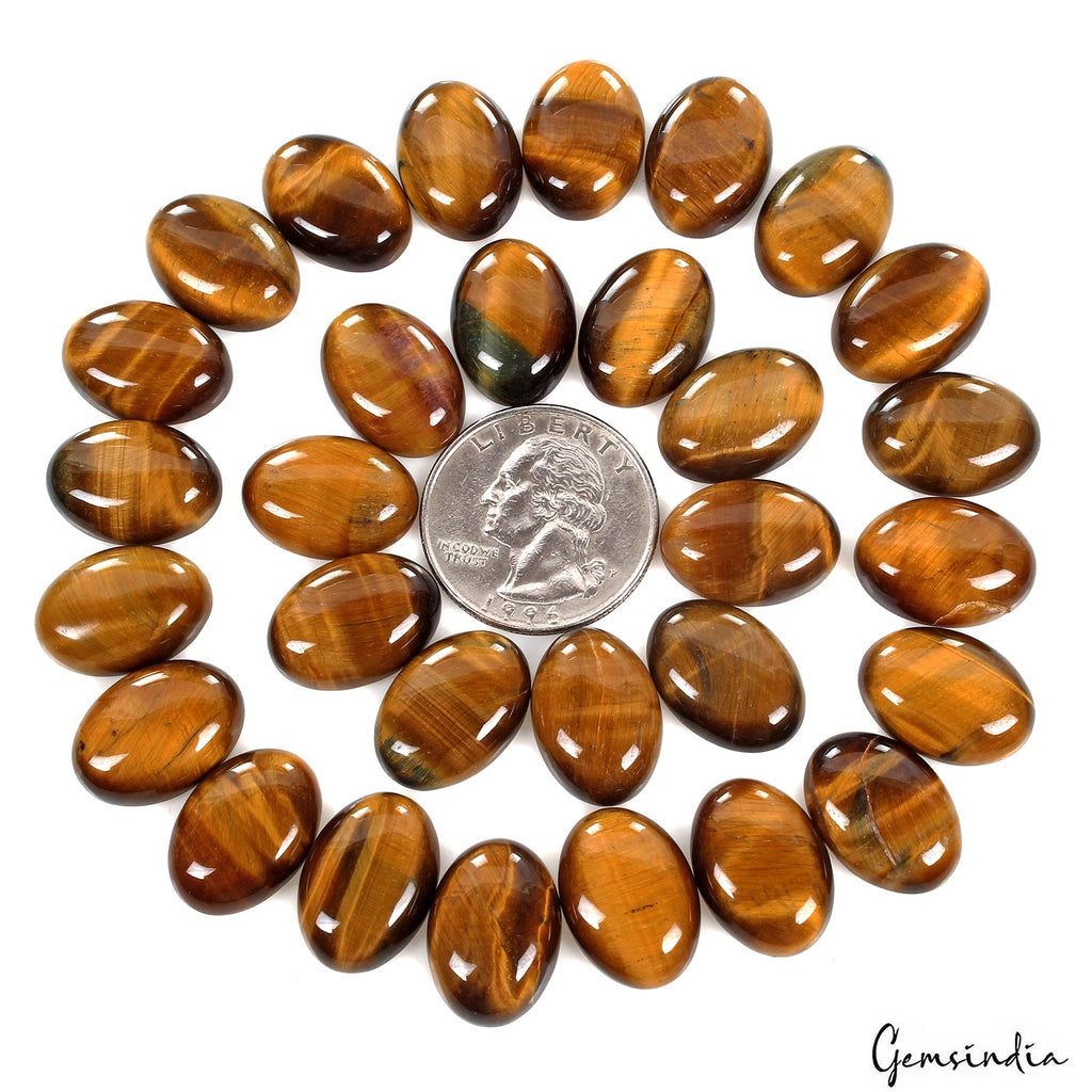 300 Ct Natural Yellow Brown Untreated Tiger Eye Oval Cabochon Loose Gemstone Lot