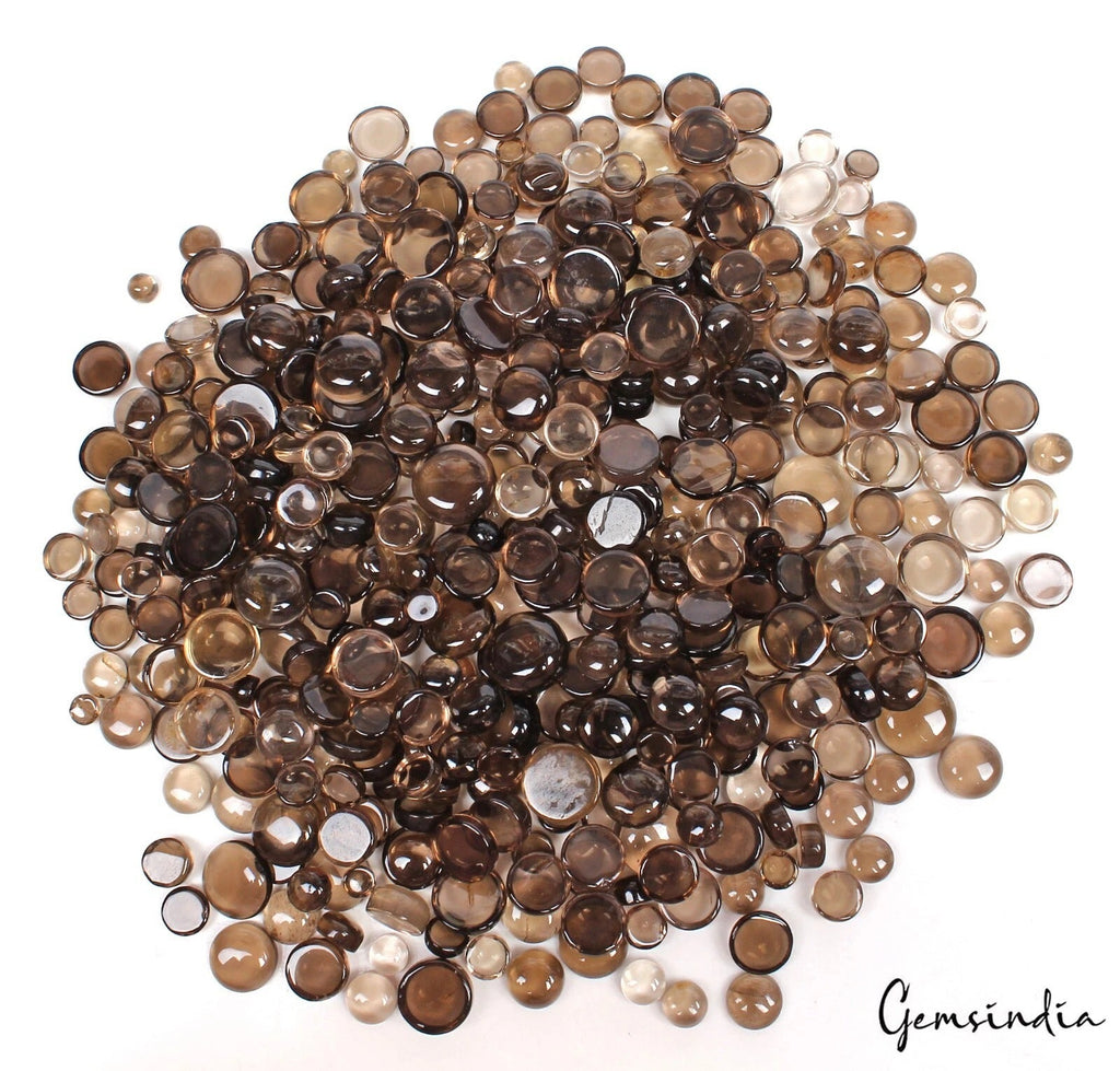 460 Pcs Natural Smoky Quartz 5-13mm Round Cabochon Loose Gemstones Lot~1350 Cts