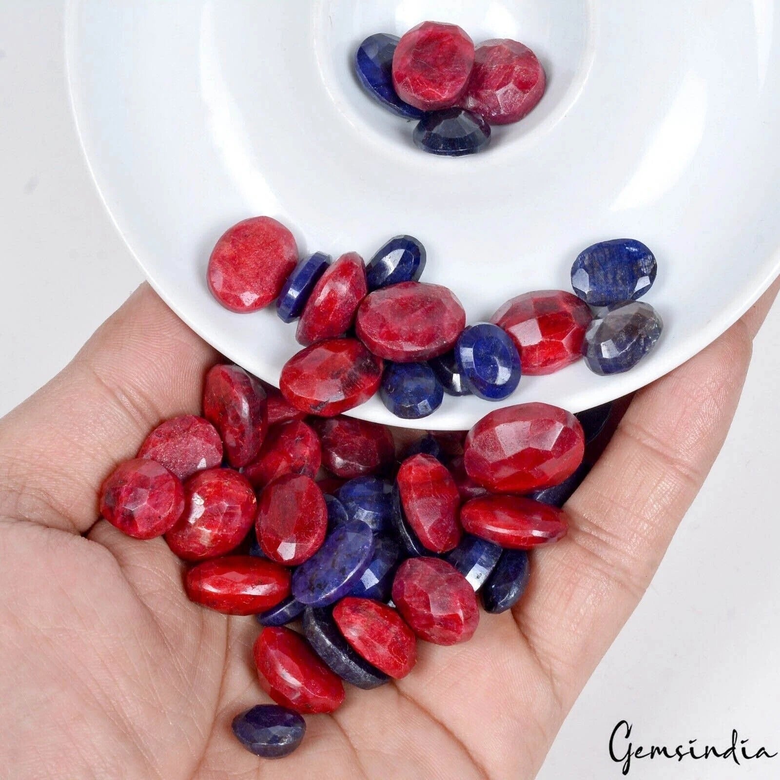 Certified 800 Ct/63 Pcs Natural Red Ruby Blue Sapphire Oval Cut Gems For Jewelry