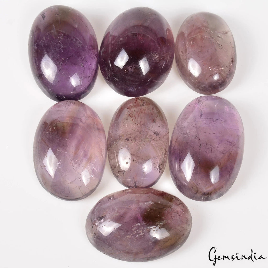 Amethyst Lot, Cabochon, Untreated, Purple — 7 Pieces, 33mm, 630 Ct, Madagascar