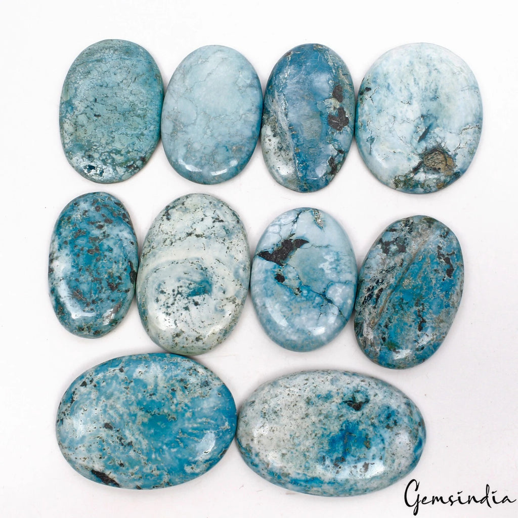 Turquoise Lot, Cabochon, Blue — 10 Pieces, 50mm to 62mm, 1640 Ct
