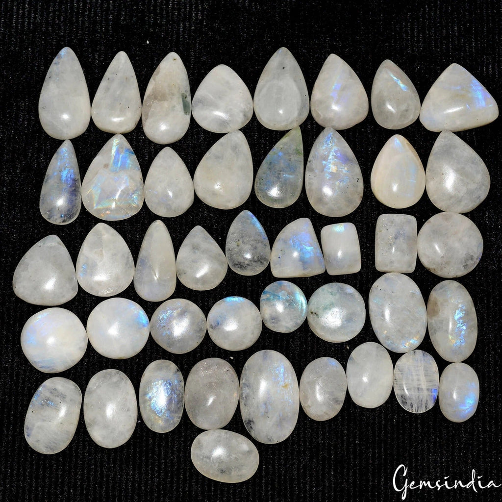 770 Cts/38 Pcs Natural Untreated Blue Shine Moonstone Mix Cab Wholesale Gems Lot