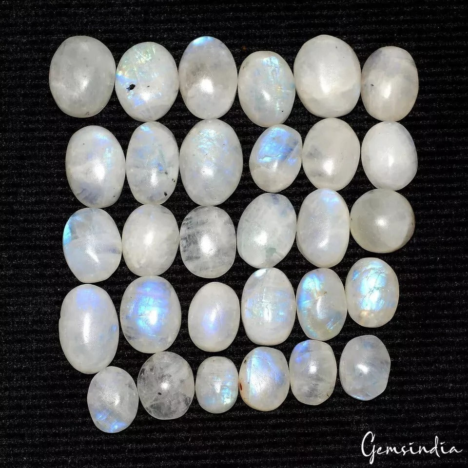240 Cts/30 Pcs Natural Untreated Blue Shine Moonstone Oval Cab Loose Gems Lot
