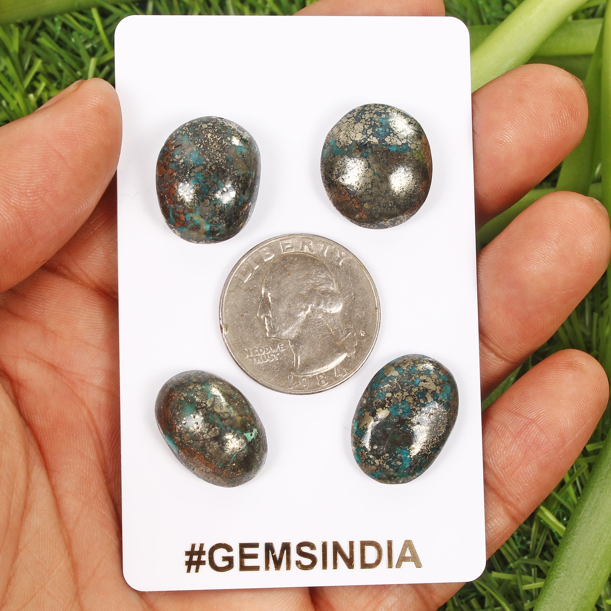 4 Pcs Untreated Turquoise Cabochons, Natural Color, Hand Cut Copper Bearing Gems