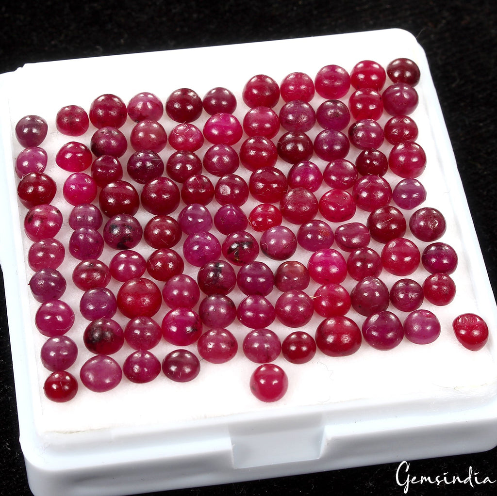 41.20 Cts Natural Ruby Cabochon Lot 100 Pcs (3mm-4mm) Vibrant Pink-Red Mix Gems