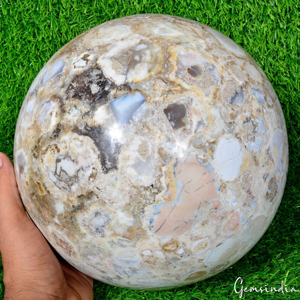 Ocean Jasper Sphere, Untreated, Bi Color — 9 Inch in diameter, 17.7 Kg (88500 Ct), Madagascar