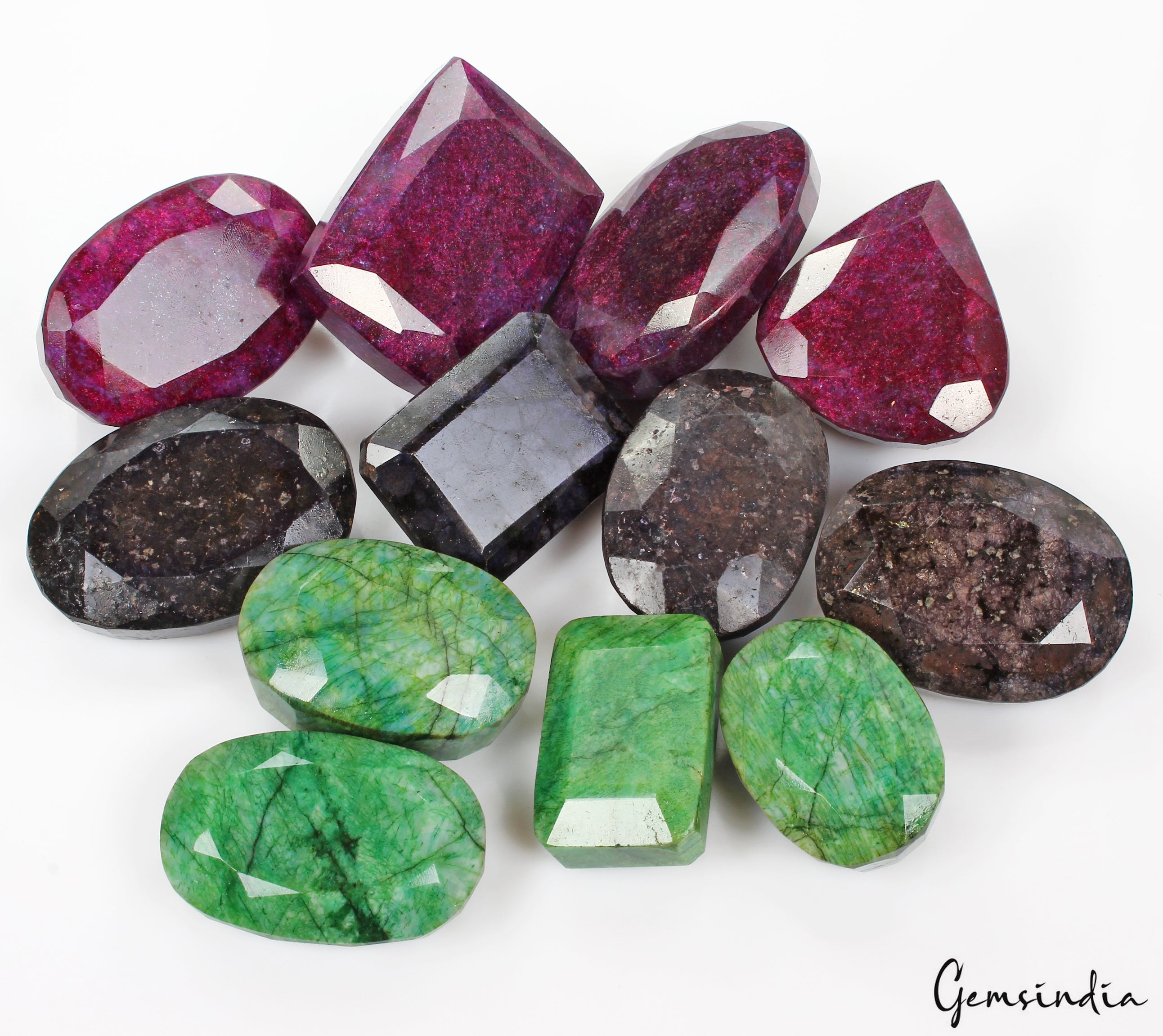 7600 Ct/12Pcs Natural Multi Color Emerald Ruby Sapphire Mixed Cut Loose Gems Lot