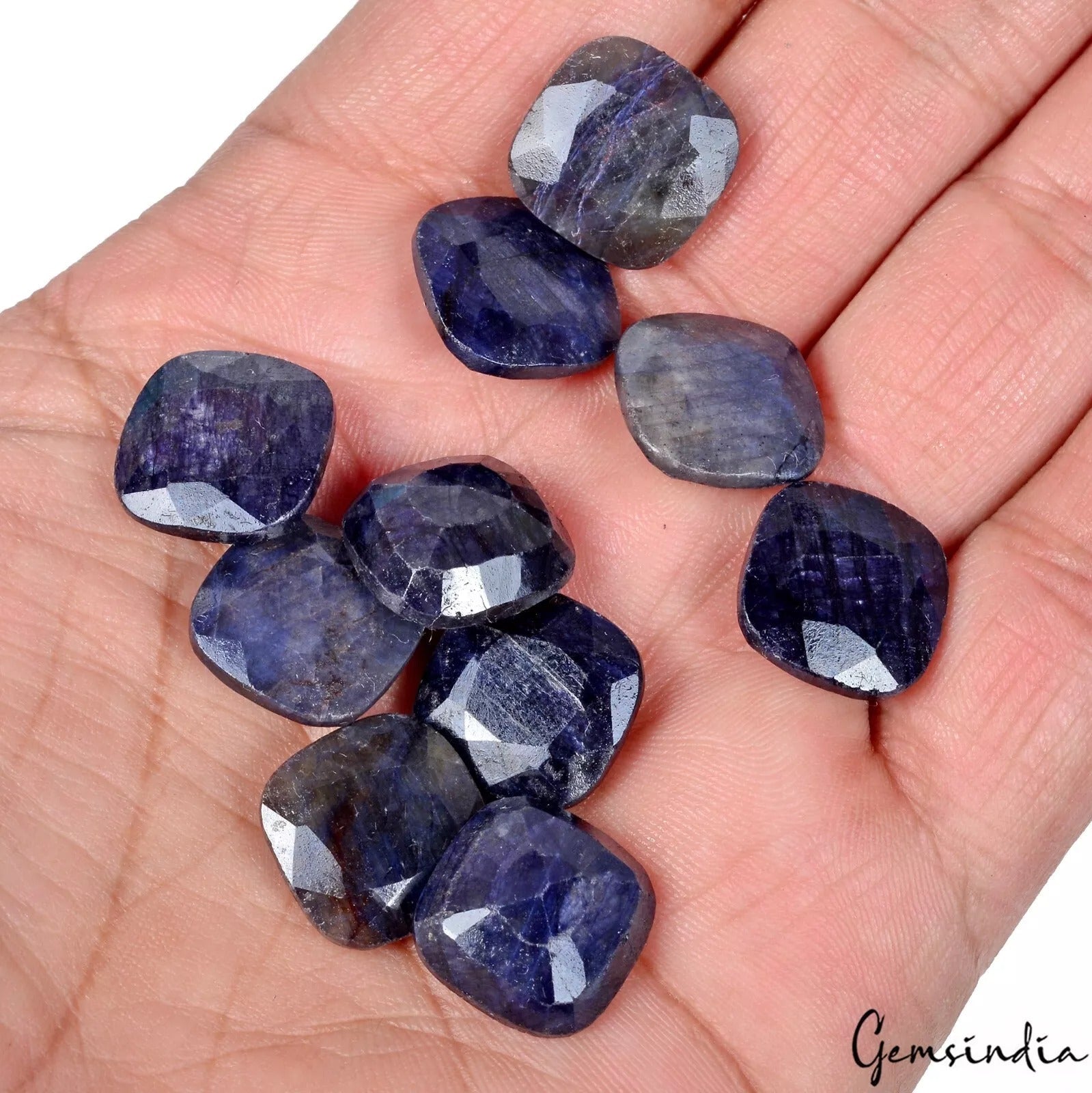 Certified 144.20 Cts/10 Pcs Natural Blue Sapphire Cushion Checker Cut Loose Gems