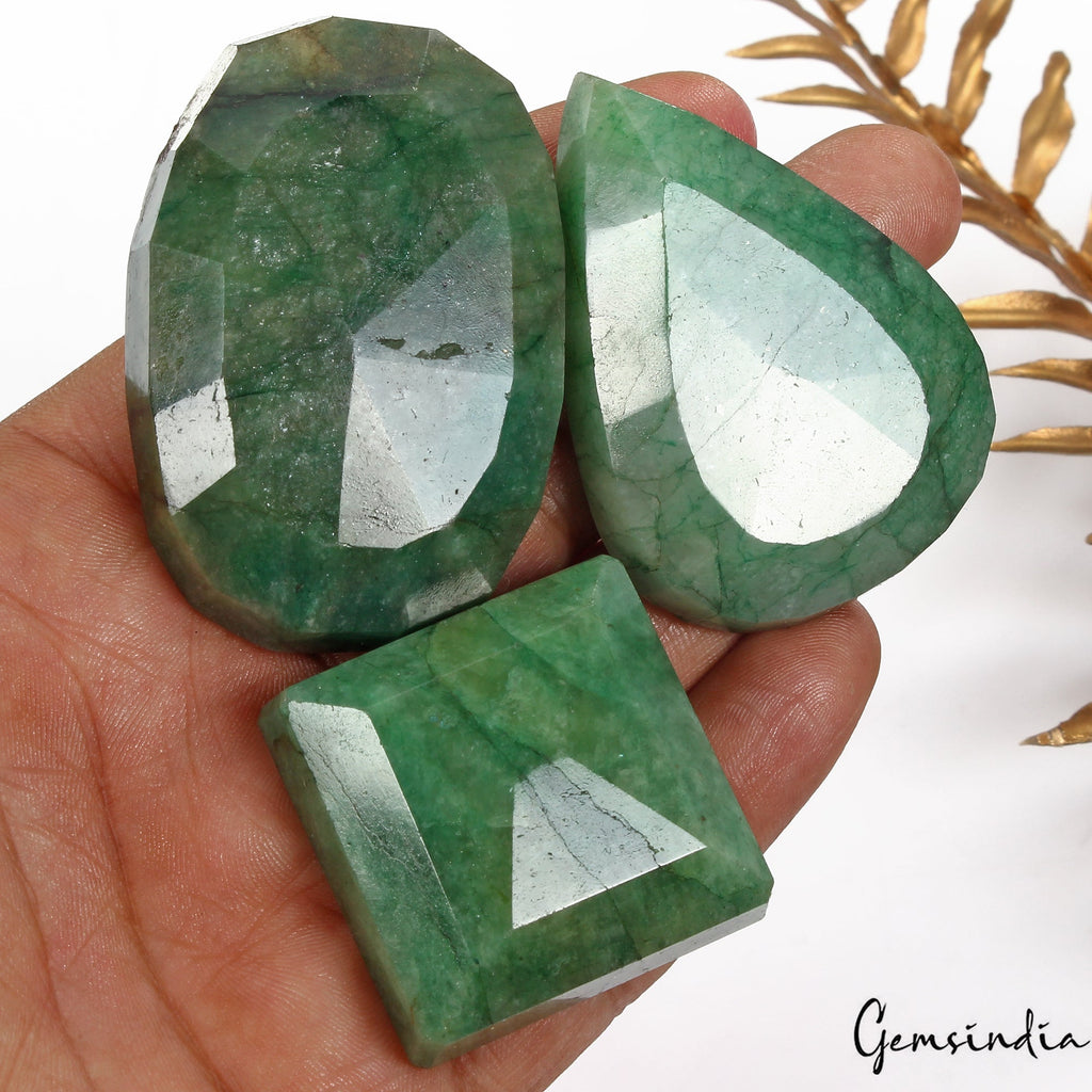 850 Cts/3 Pcs Natural Brazilian Green Emerald Mix Cut Loose Wholesale Gems Lot