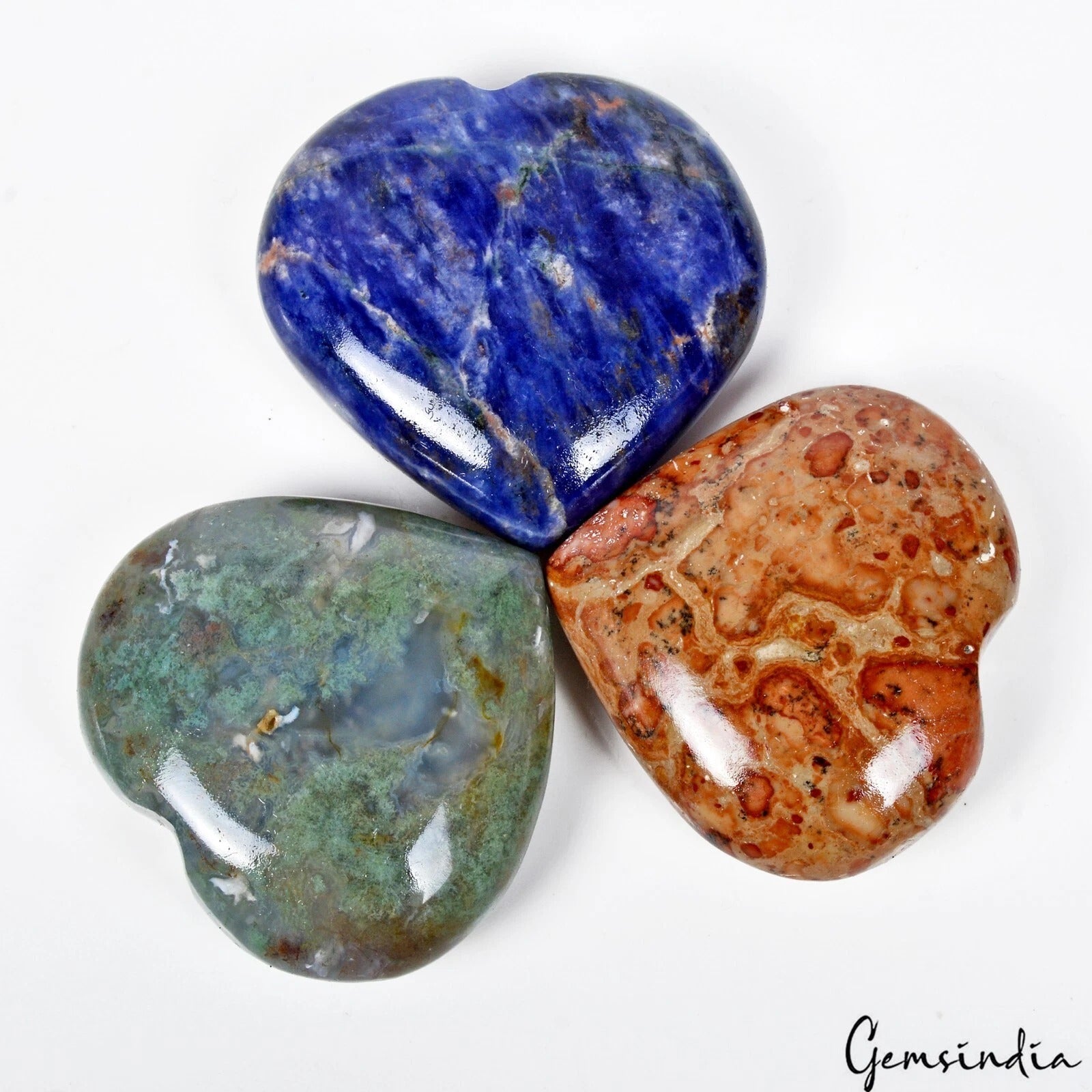 3 Pcs Natural Heart Shape Healing Crystal Chakra Reiki Assorted Gemstones~870 Ct