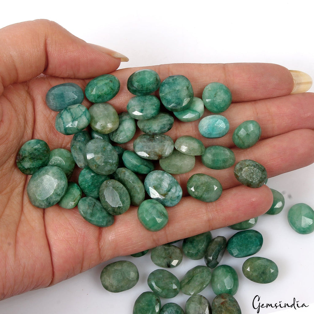 320 Ct Natural Green Brazilian Emerald Oval Faceted Loose Gemstone Lot 60 Pcs