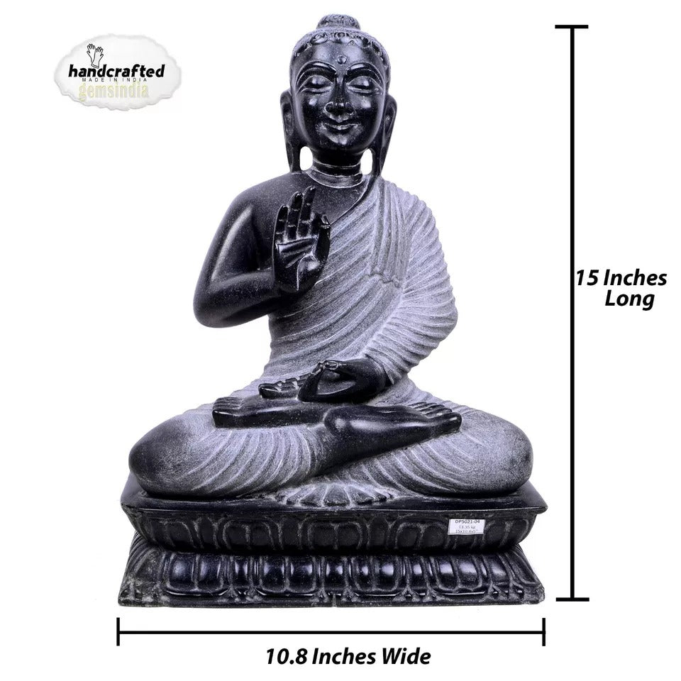 Handmade Sculpture Buddha Meditation Peace Large 15” Black Marble Idol 13.3 Kilo