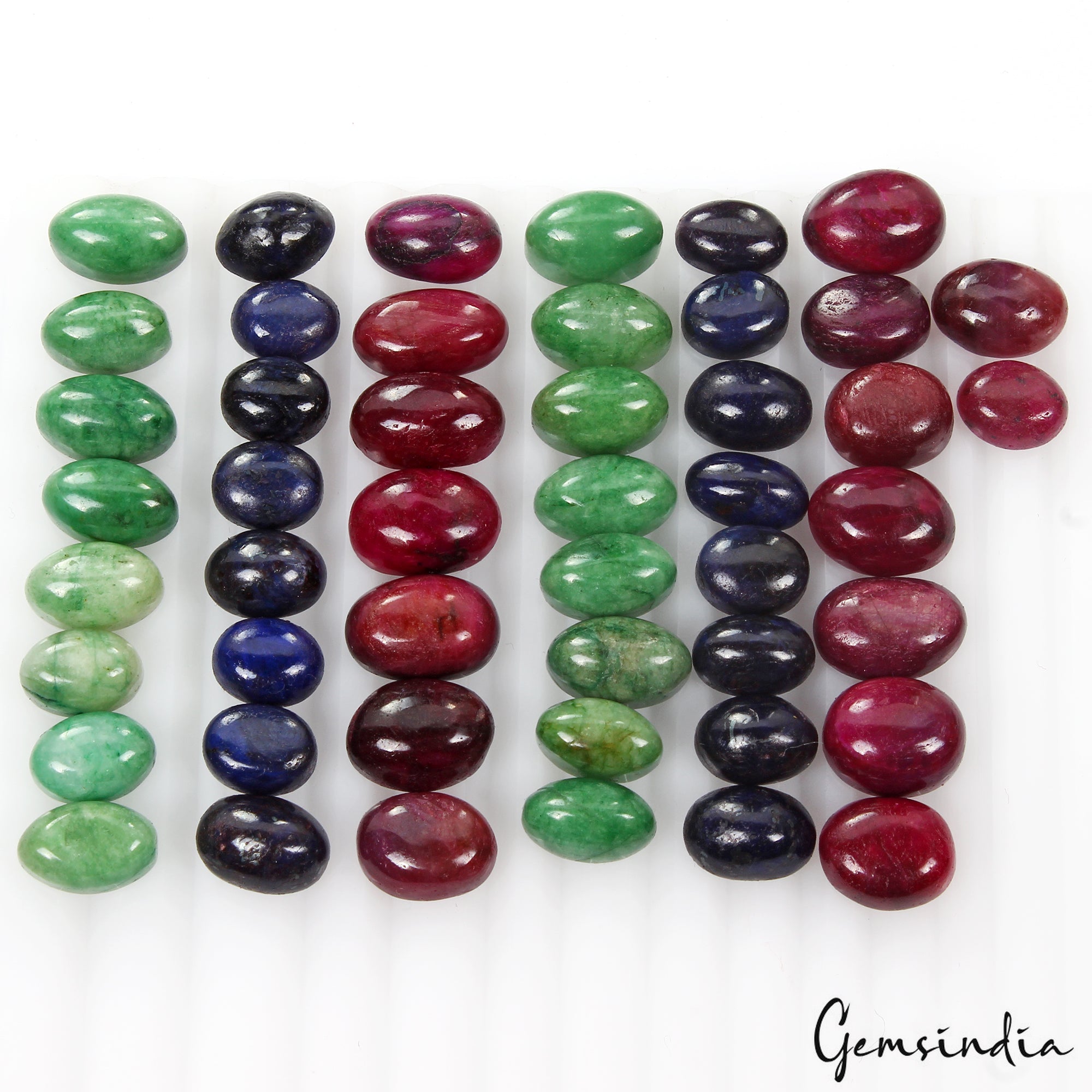 Certified 300 Ct Natural Ruby Emerald Sapphire Oval Cabochon Loose Gemstones Lot