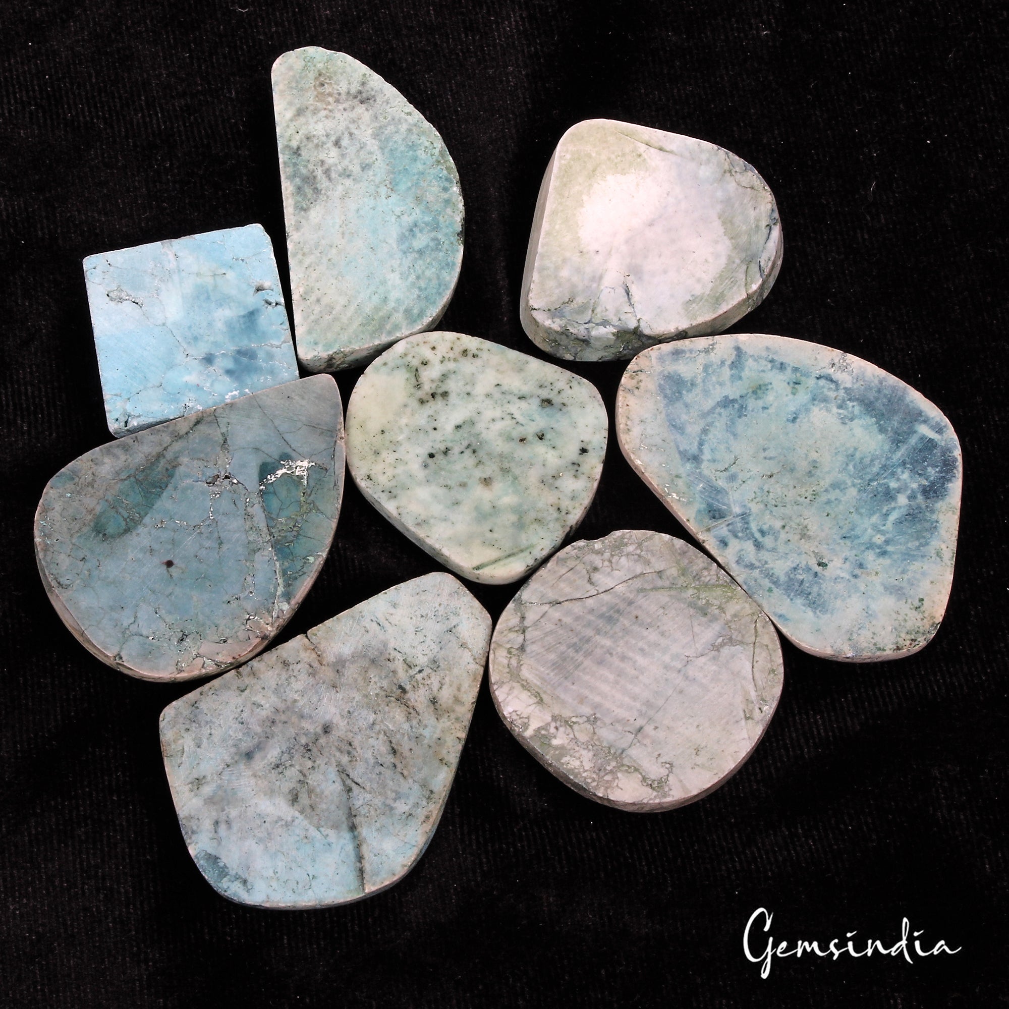 840 Cts/8 Pcs Natural Blue Turquoise Mix Cab 27mm-55mm Loose Wholesale Gems Lot