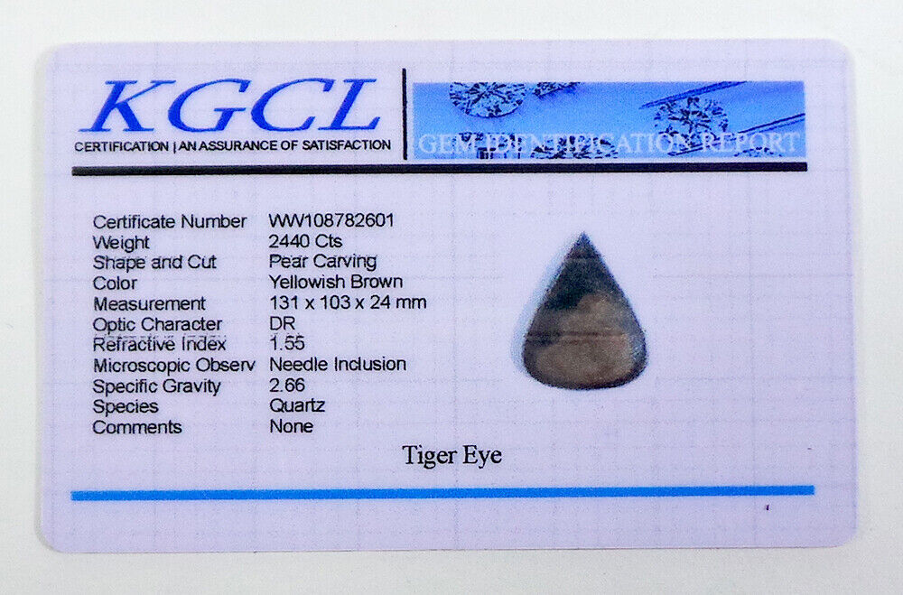 2440 Cts Untreated Natural Tiger Eye Pear Floral Hand Carved Certified Gemstone