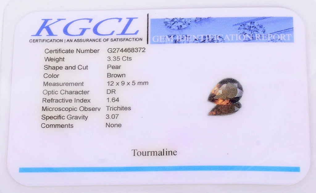 Certified 3.35 Cts Natural Untreated Mozambique Brown Tourmaline Pear Loose Gem