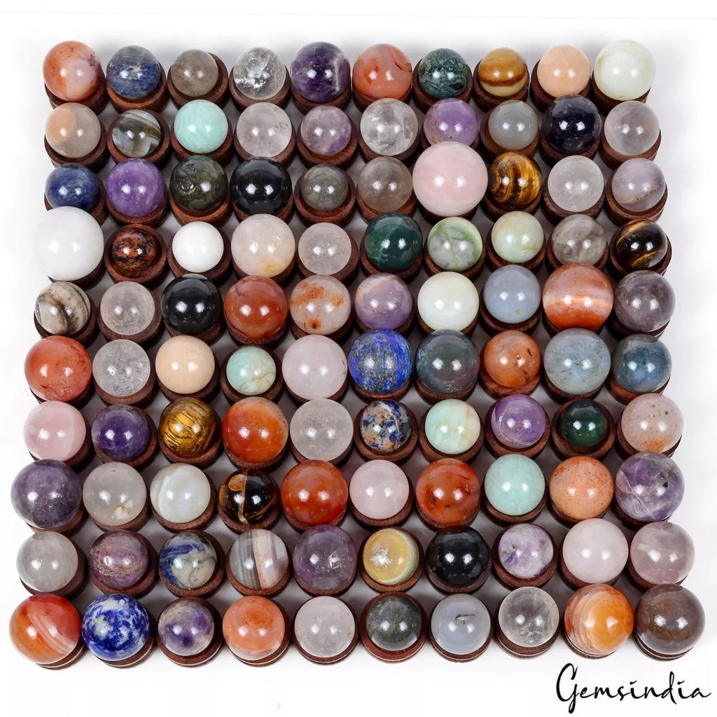 100 Mini Crystal Ball w/Stand~Rare Multigems Sphere Lot For Healing & Home Decor
