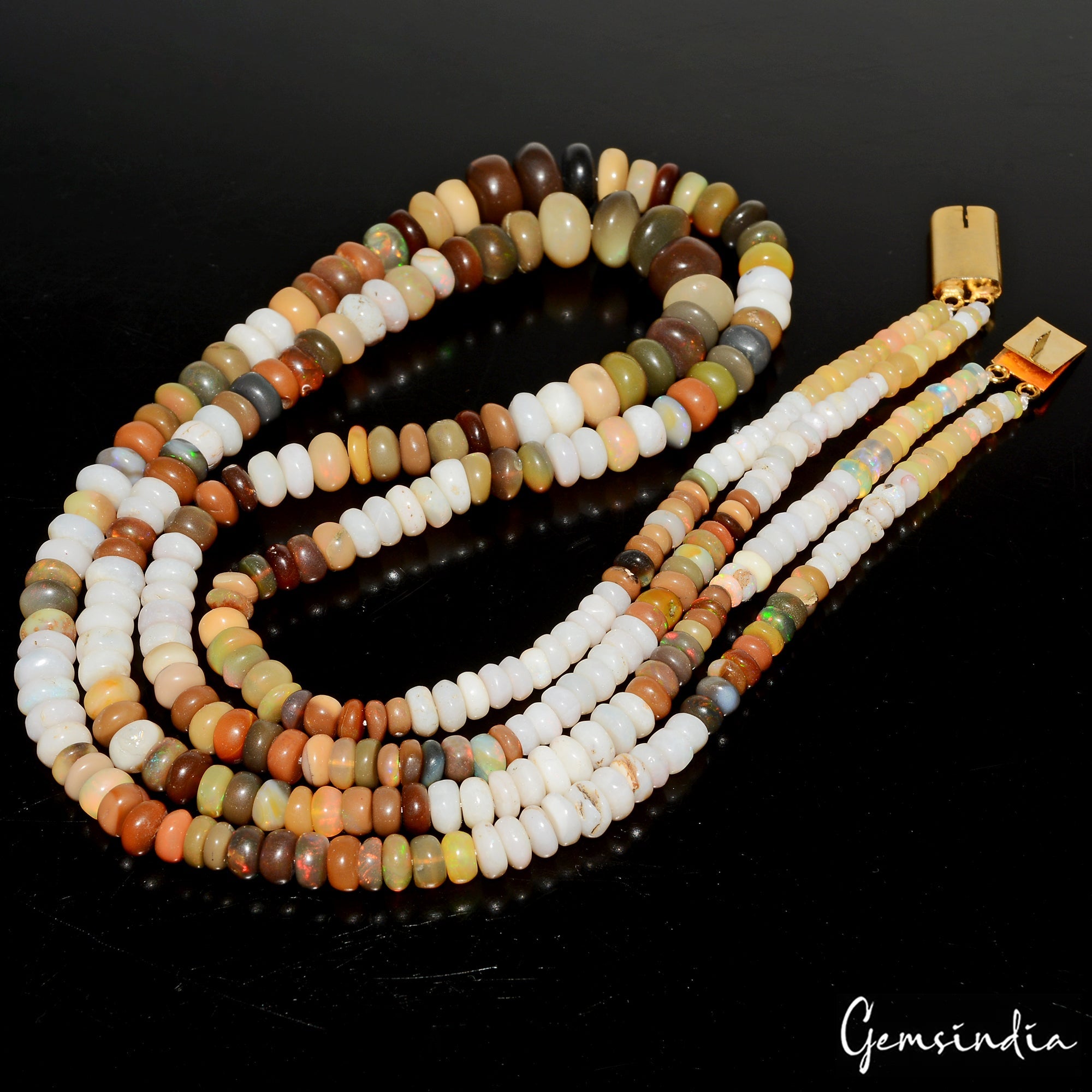 186.20 Ct Natural Multi Color Shine Oval Round Beaded Single Strand Necklace 19"