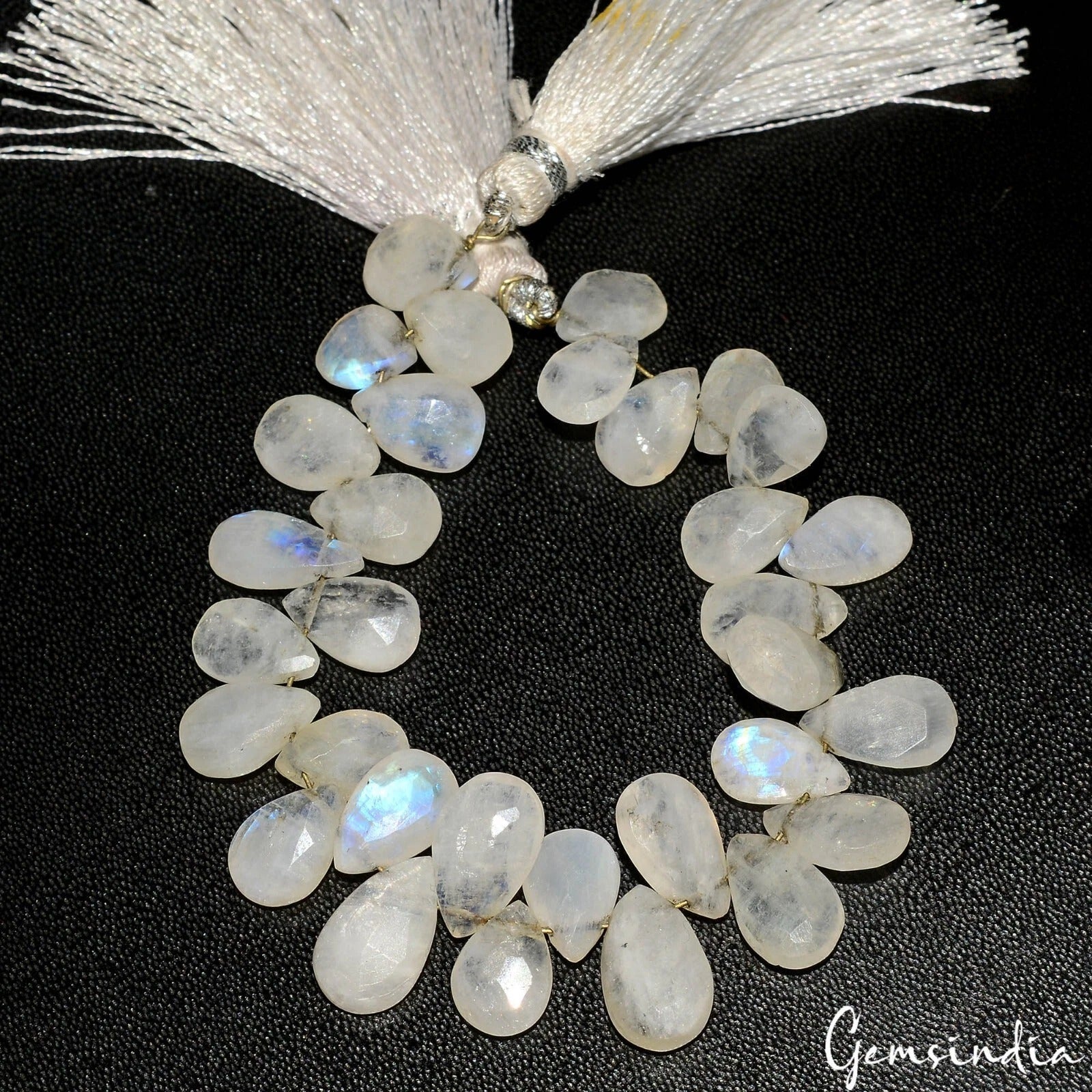 Natural White Moonstone Pear Faceted Briolette 8-12mm 5.5" Strand For Jewelry