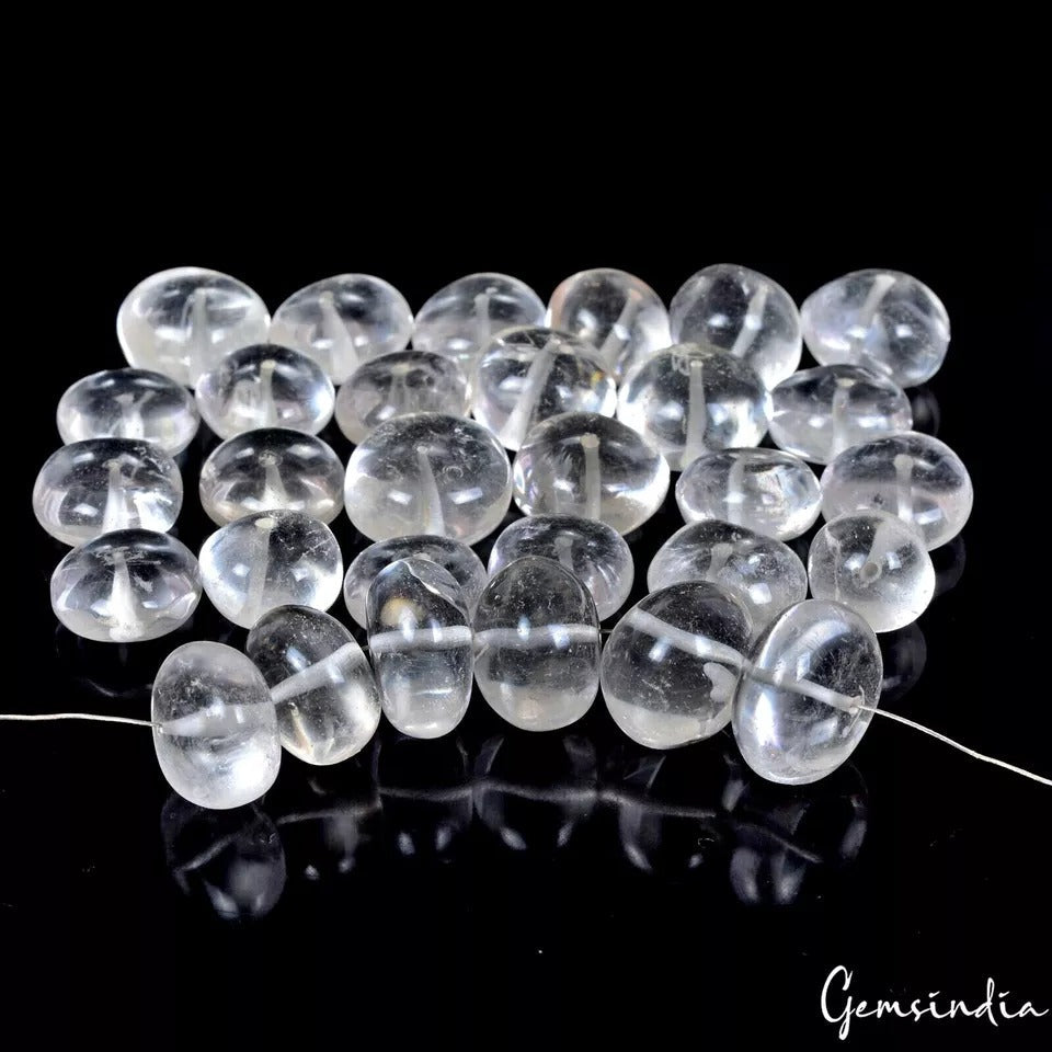 320 Ct/30 Pcs Natural Untreated White Crystals Quartz Round Cab Drill Bead Gems