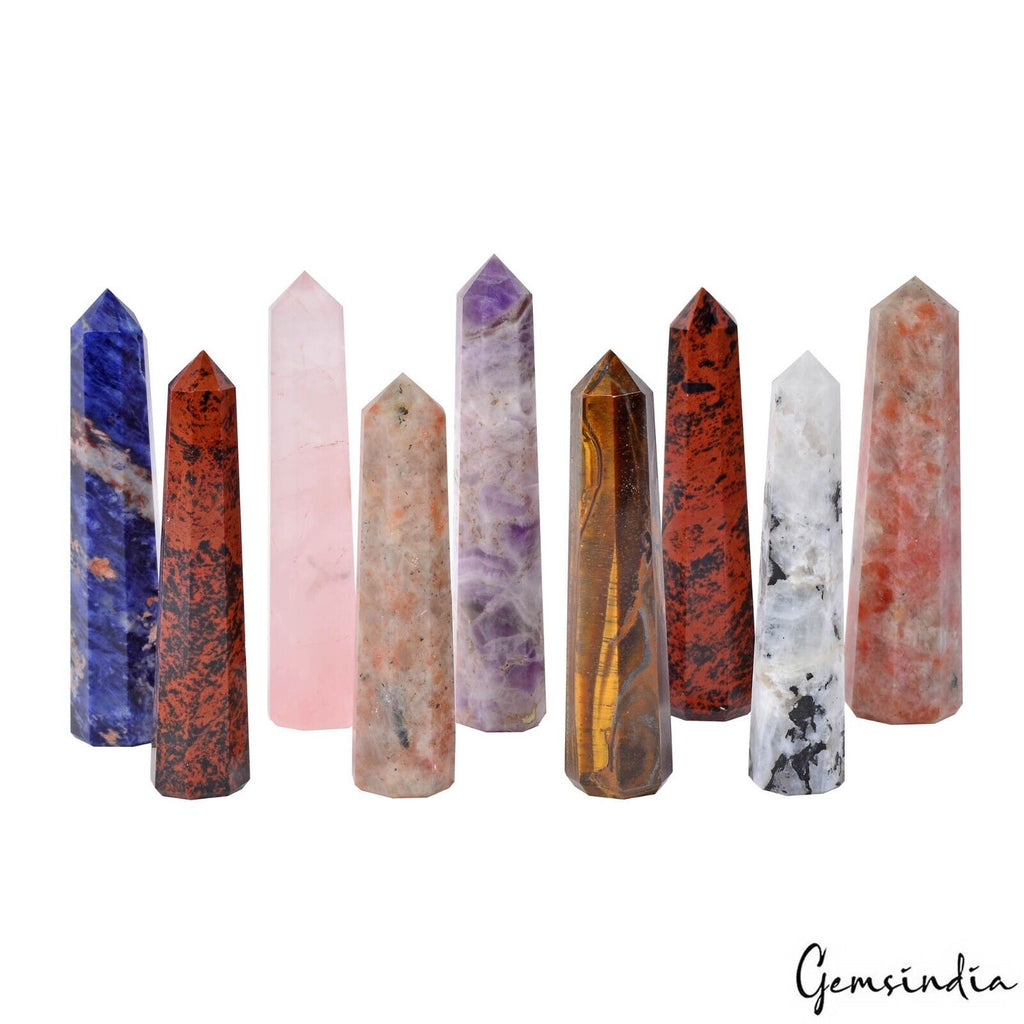 9 Polished Crystal Tower Points Obelisk Wand Healing Multi Gems For Reiki & Grid