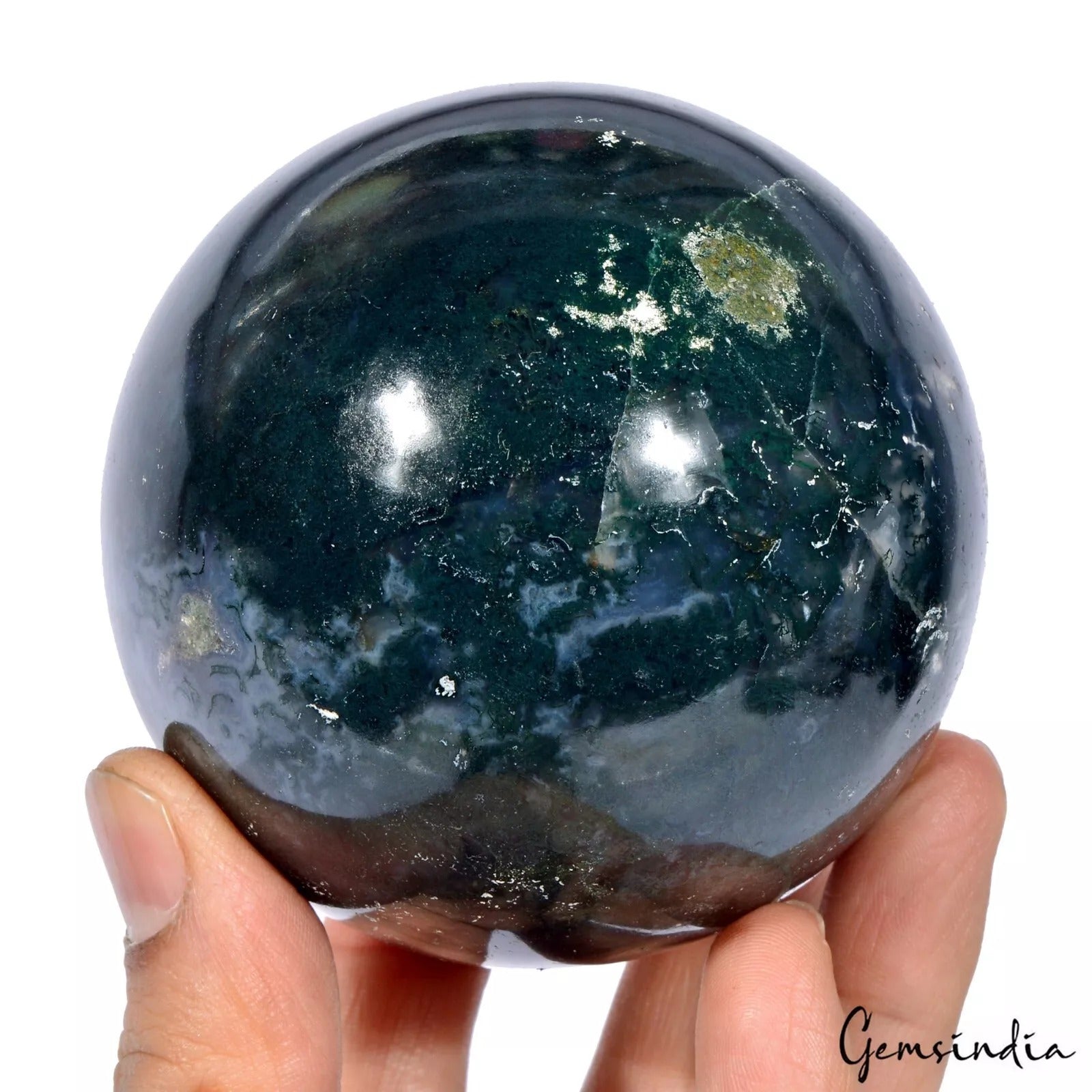 3750Ct Natural Untreated Moss Agate Huge Gem Sphere Crystal Healing Mineral-3.2"