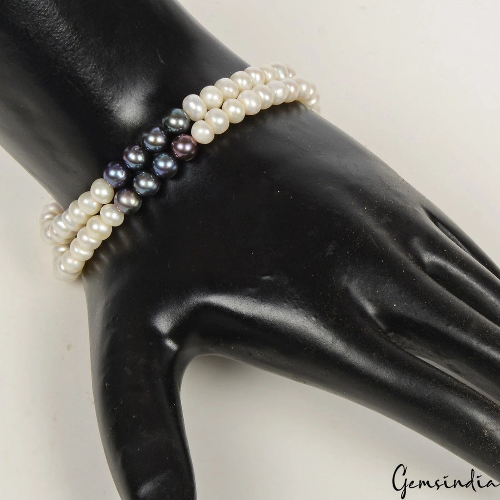 92.50 Ct Natural Round Bead Freshwater & Tahitian Pearl Bracelet 8" W Slide Lock