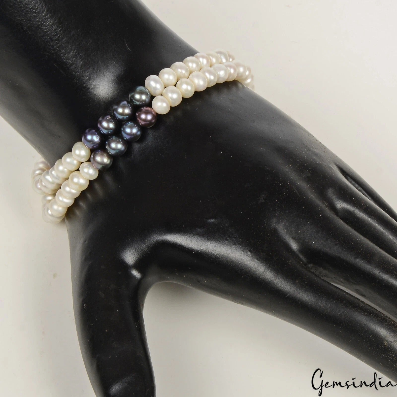 92.50 Ct Natural Round Bead Freshwater & Tahitian Pearl Bracelet 8" W Slide Lock