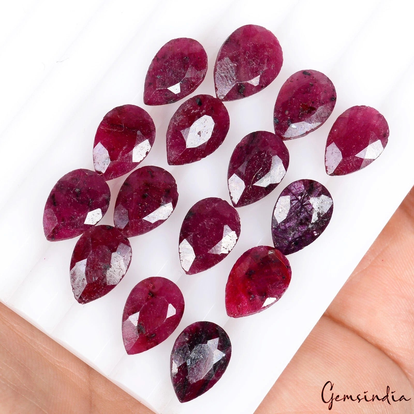 Certified 76.70 Ct Natural Red Ruby 11-12mm Pear Cut Loose Jewelry Gemstones~15P