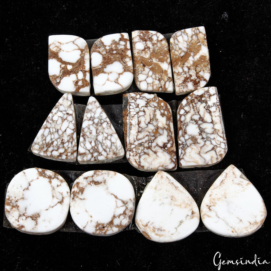160 Cts/12 Pcs Natural Buffalo White Brown Turquoise Mix Cab Loose Gems 6 Pairs