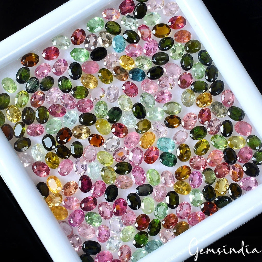 250 Pcs Natural Tourmaline Multi Color 4x3mm Oval Cut Loose Unheated Gemstones