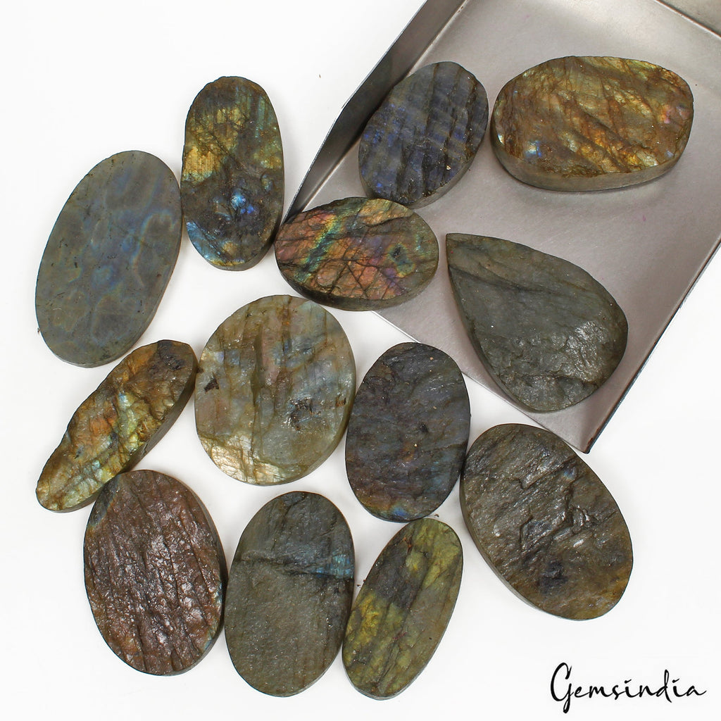 1300 Cts/13 Pcs Natural Untreated Multi Shine Labradorite Druzy Rough Loose Gem