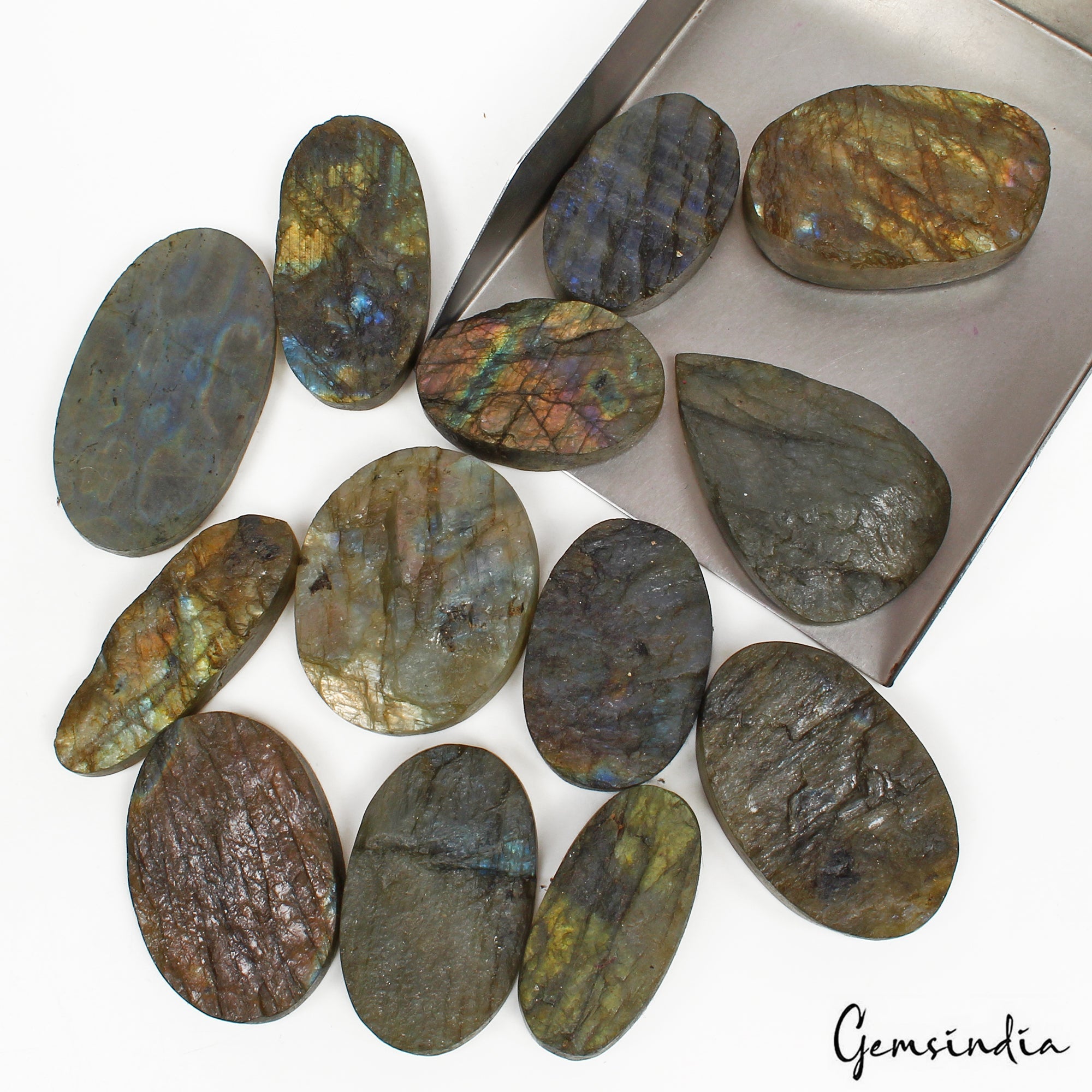 1300 Cts/13 Pcs Natural Untreated Multi Shine Labradorite Druzy Rough Loose Gem