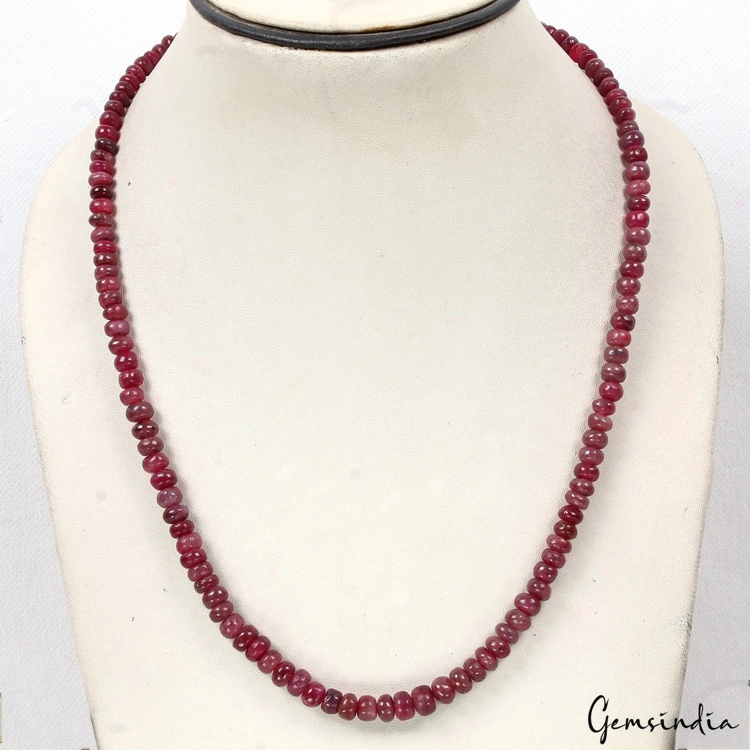 Natural Red Ruby Round Cabochon Gemstone 20" Beads 1 Strand Womens Necklace