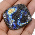 97.50 Ct Natural Carved Labradorite 41x36mm Cushion Flashy Pendant Size Gemstone