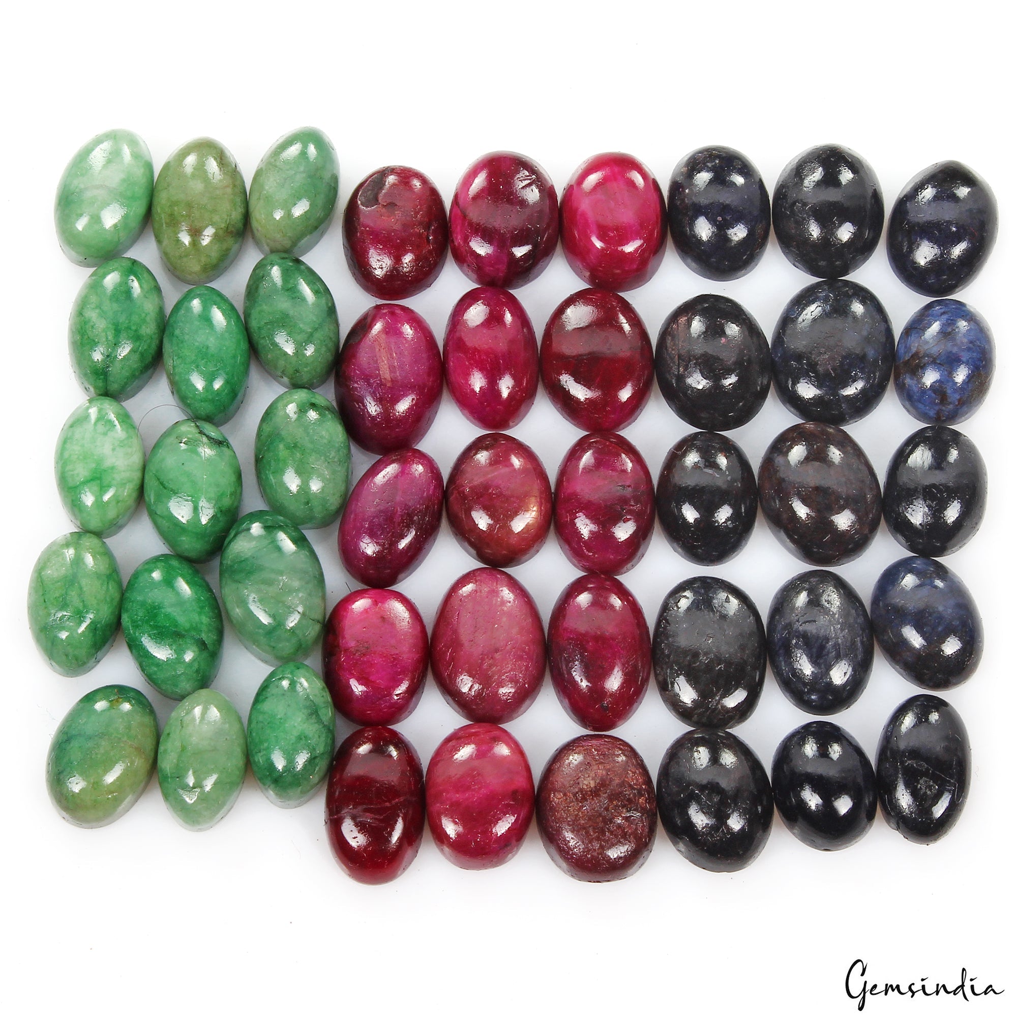 Certified 430 Ct Natural Ruby Emerald Sapphire Oval Cabochon Loose Gemstones Lot