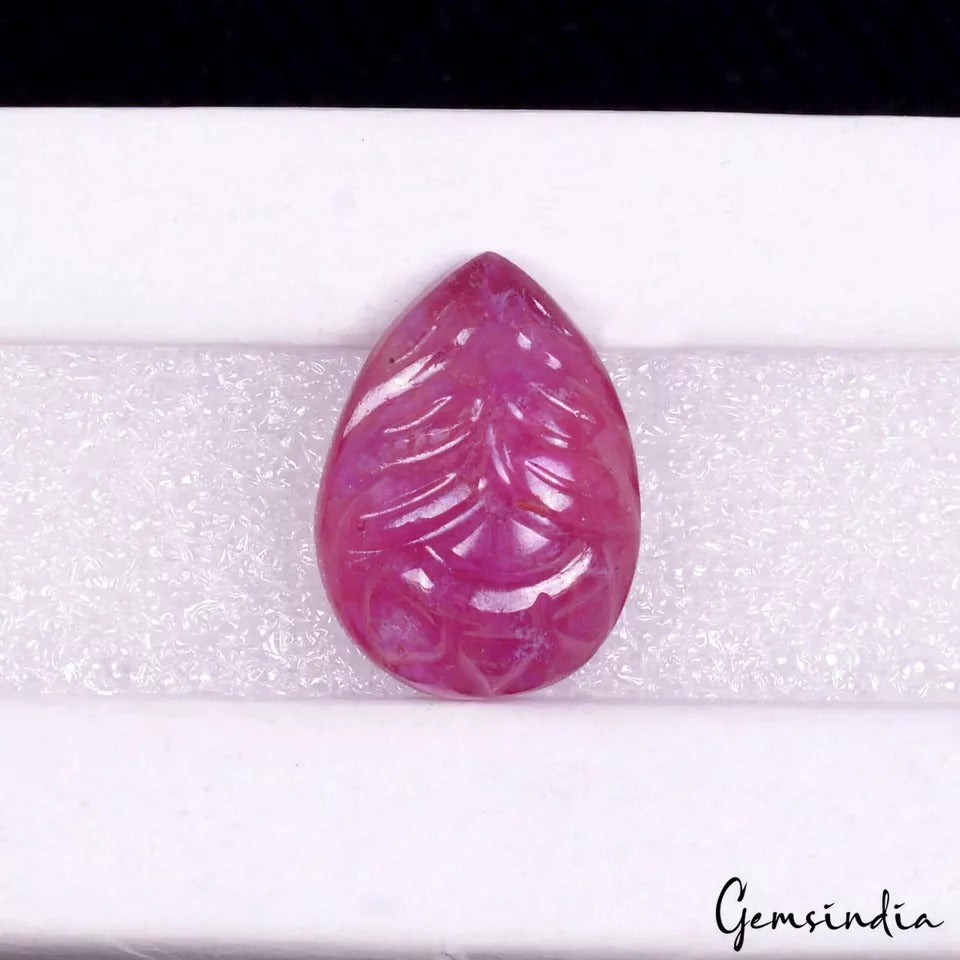 IGL&I Certified 15.70 Cts Natural Mozambique Red Ruby Pear Carved Gem For Ring