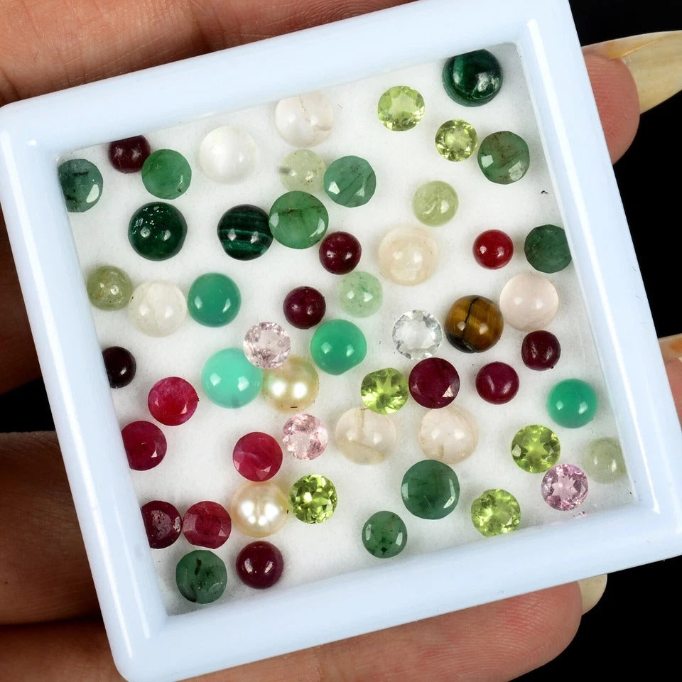 21.80 Cst/55 Pcs Natural Multi-Color Mix Multi-Gems Round 3-5mm Gems For Jewelry