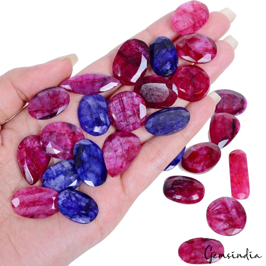 500 Cts/27 Pcs Natural Red & Blue Beryl Mix Faceted Cut Loose Gems for Jewelry