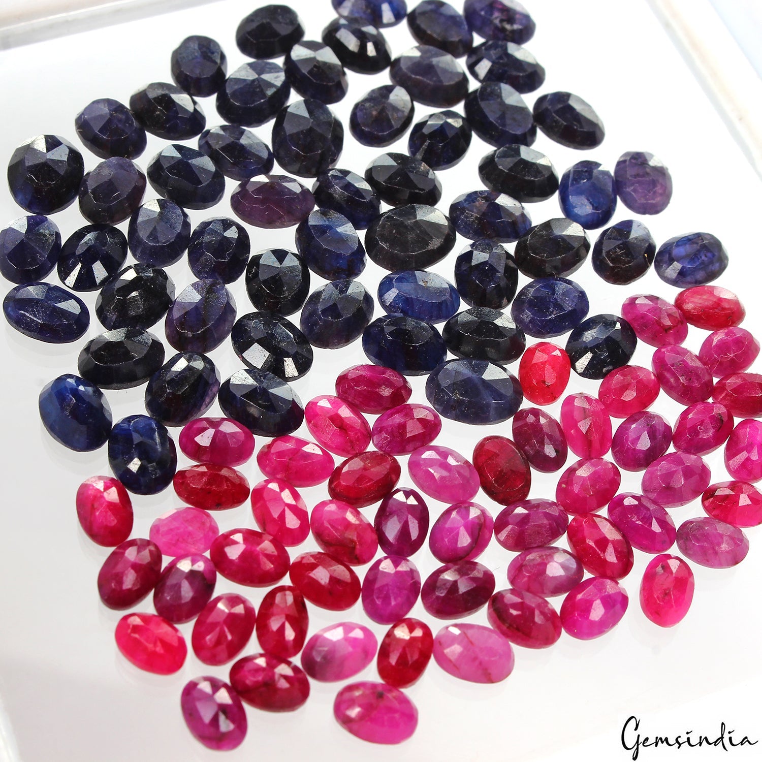 106.50 Ct Natural Red Ruby Blue Sapphire Oval Faceted 6-8mm Gemstone Lot 110 Pcs